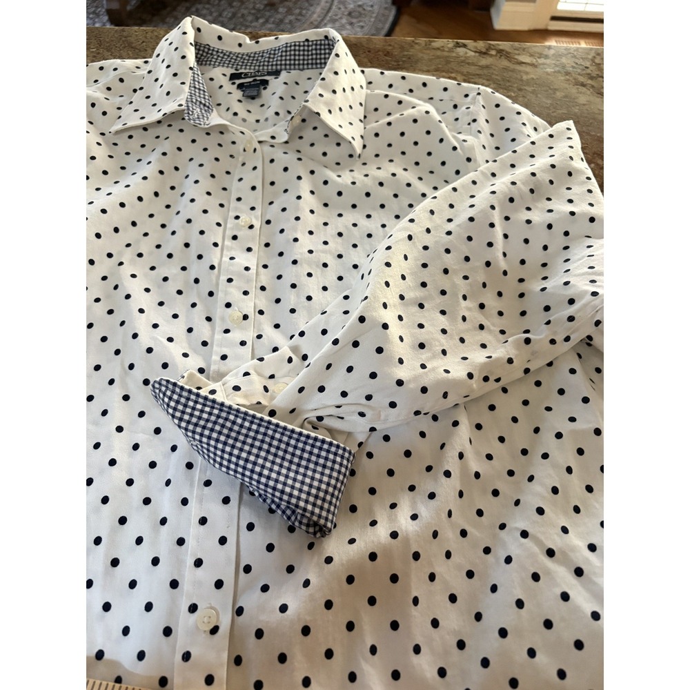 Chaps 2X No Iron Button Up Polka Dot Gingham Shirt Preppy flip cuff Cotton - Picture 6 of 15